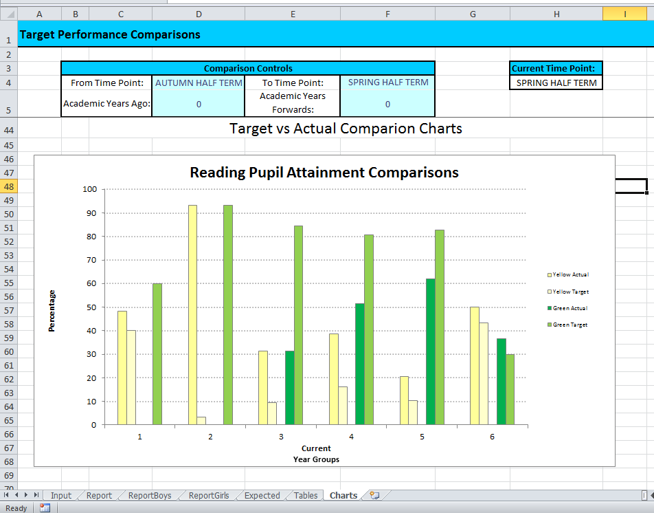 Custom reporting for a primary school created in Excel.