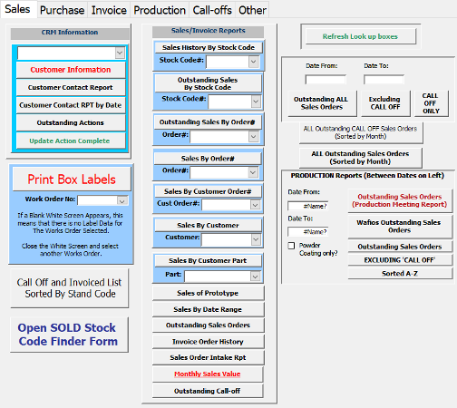 Westminster Wire Database, Orders, Stock, Despatches, Sage