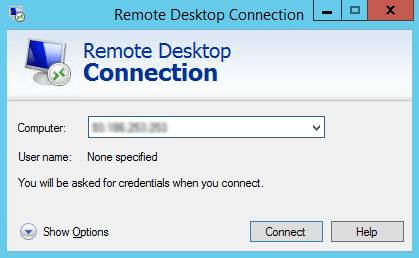 A view of accessing a Remote Desktop Protocol connection