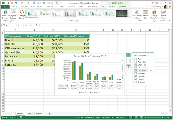 Microsoft Excel 2013 spreadsheet