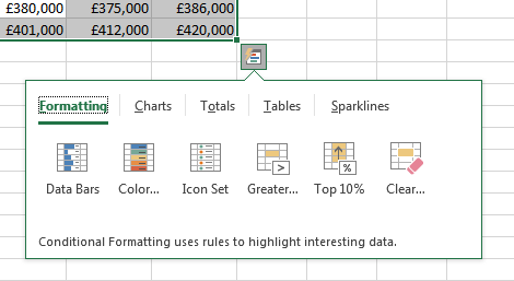 Microsoft Excel 2016 Quick Analysis