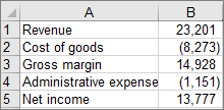 Microsoft Excel 2016 waterfall data