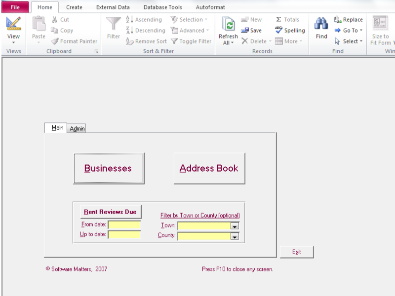 Large demo of the front screen from our asset management database