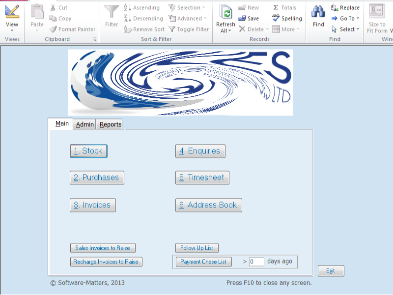 Large demo of the front screen from our stock management database