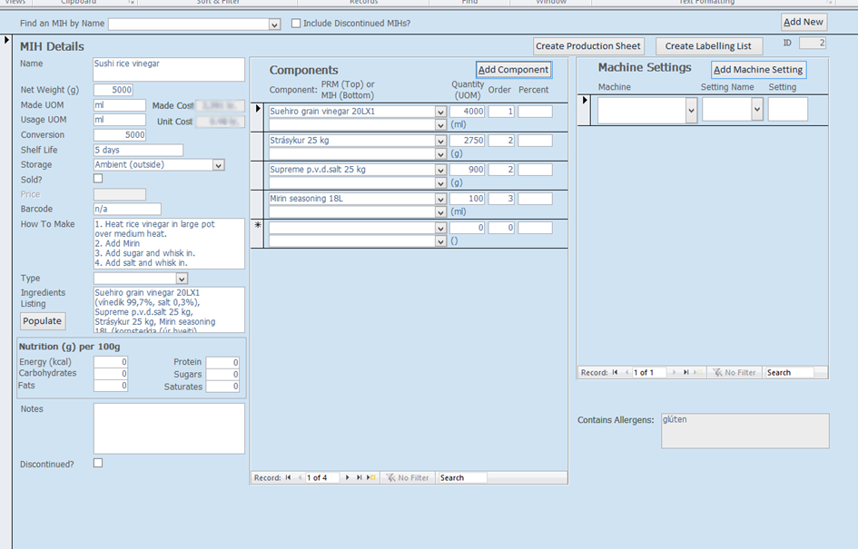 screenshot of components database