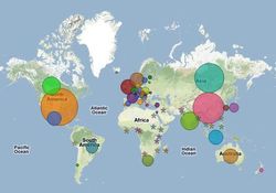 Map of world displaying number of solar sites